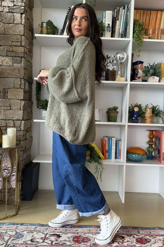 Big Softie Funnel Grunge Knit Soft Khaki - 